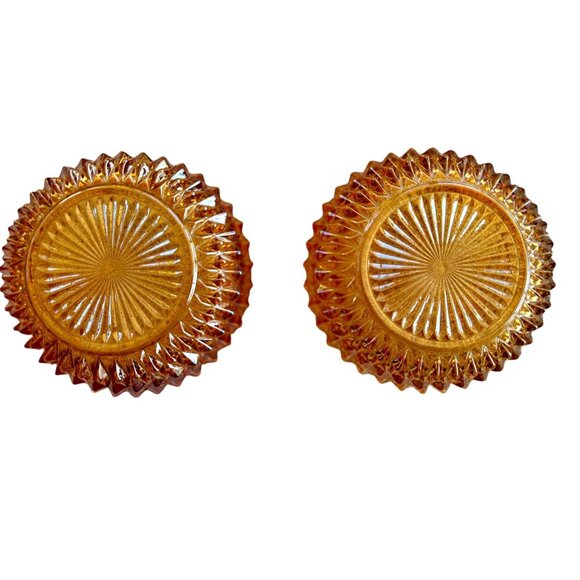 Pair Of Vintage MCM Marigold (Carnival) Glass Geometric Diamond Pattern Bowls - Picture 4 of 8